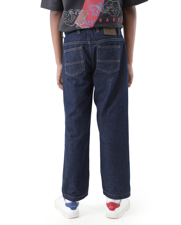 Rare Ones Kids Raw Navy Cotton Plain Button And Zip Closure Regular Fit Jeans