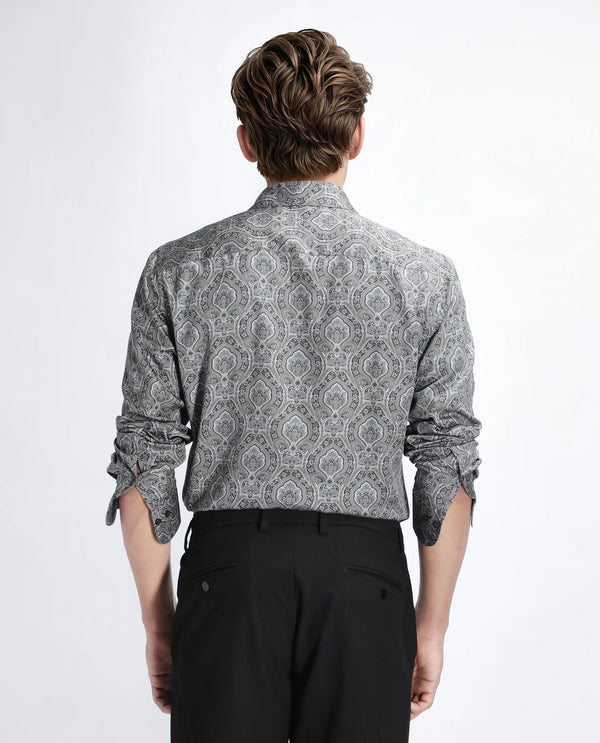 Rare Rabbit Men's Raya Dark Grey Viscose Nylon Fabric Full Sleeve Spread Collar Button Closure Regular Fit Plain Shirt