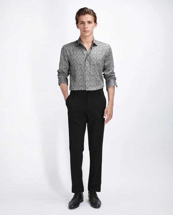 Rare Rabbit Men's Raya Dark Grey Viscose Nylon Fabric Full Sleeve Spread Collar Button Closure Regular Fit Plain Shirt