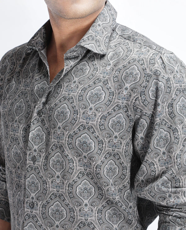 Rare Rabbit Men's Raya Dark Grey Viscose Nylon Fabric Full Sleeve Spread Collar Button Closure Regular Fit Plain Shirt