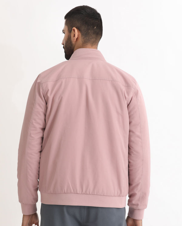 Rare Rabbit Men's Royban Pink Classic Mandarin Collar Bomber Jacket