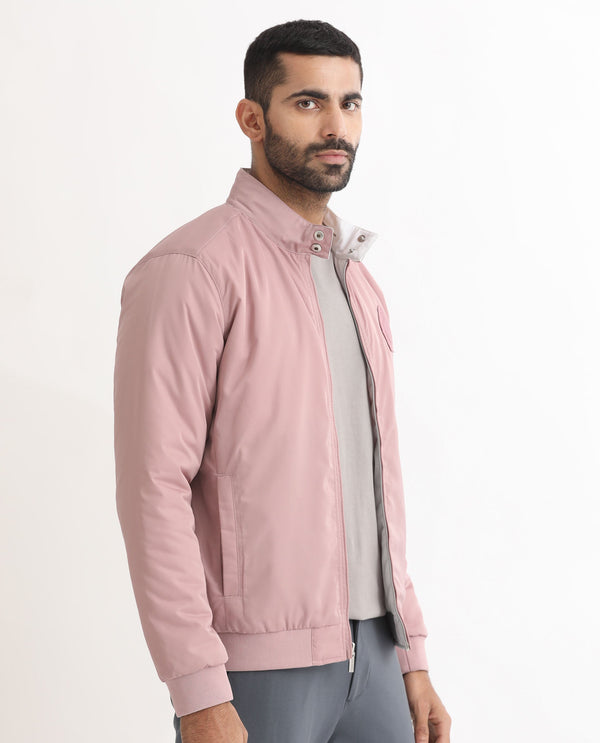 Rare Rabbit Men's Royban Pink Classic Mandarin Collar Bomber Jacket