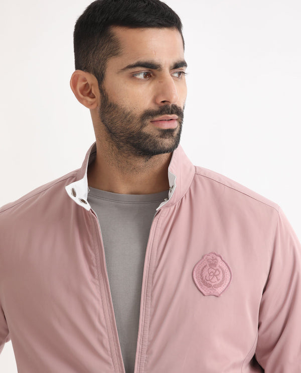 Rare Rabbit Men's Royban Pink Classic Mandarin Collar Bomber Jacket