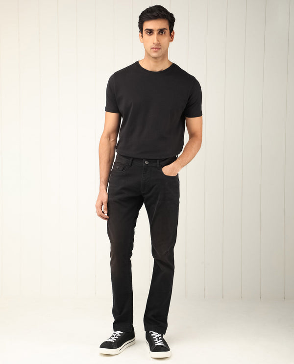 Rare Rabbit Men's Ray Black Rinse Wash Mid-Rise Slim Fit Jeans