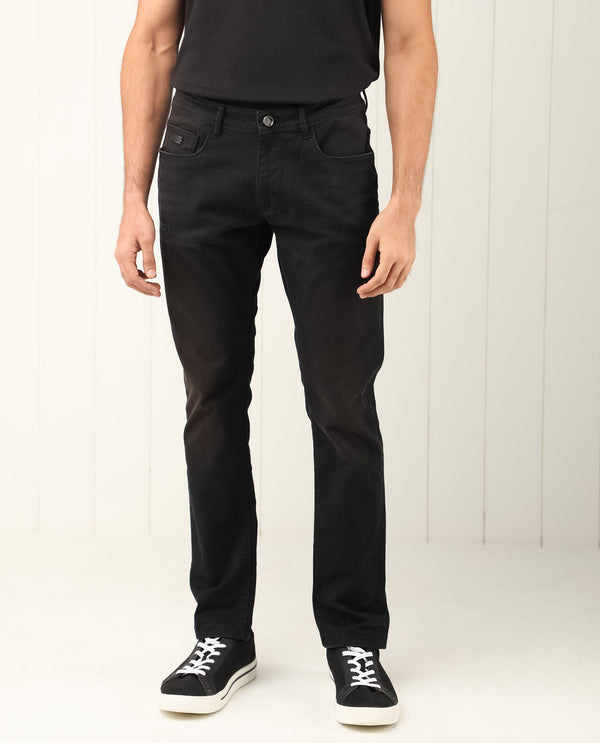 Rare Rabbit Men's Ray Black Rinse Wash Mid-Rise Slim Fit Jeans