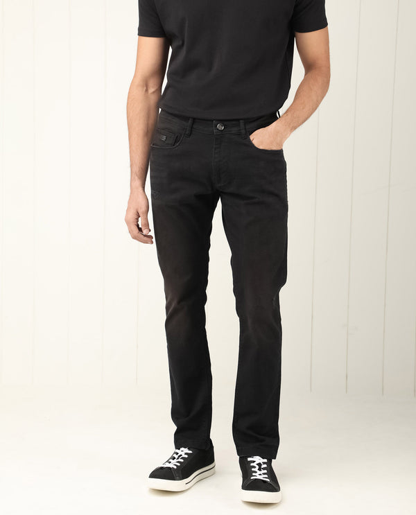 Rare Rabbit Men's Ray Black Rinse Wash Mid-Rise Slim Fit Jeans