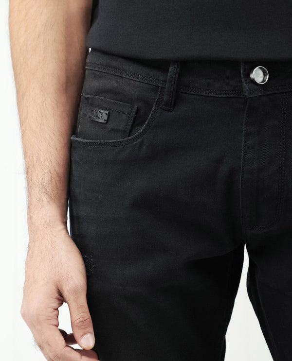 Rare Rabbit Men's Ray Black Rinse Wash Mid-Rise Slim Fit Jeans