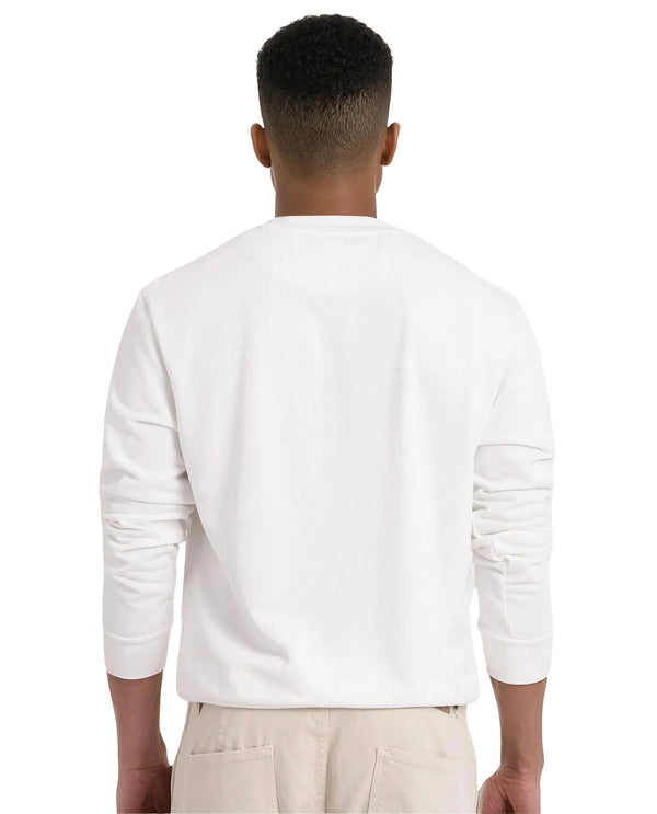 Rare Rabbit Men Raydon Off White Cotton Poly Fabric Full Sleeve Crew Neck Regular Fit Signature Print Sweatshirt