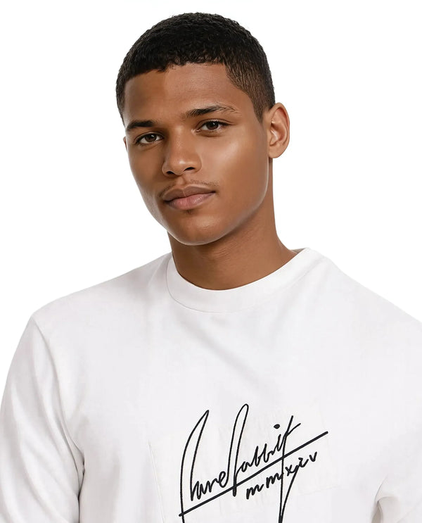 Rare Rabbit Men Raydon Off White Cotton Poly Fabric Full Sleeve Crew Neck Regular Fit Signature Print Sweatshirt