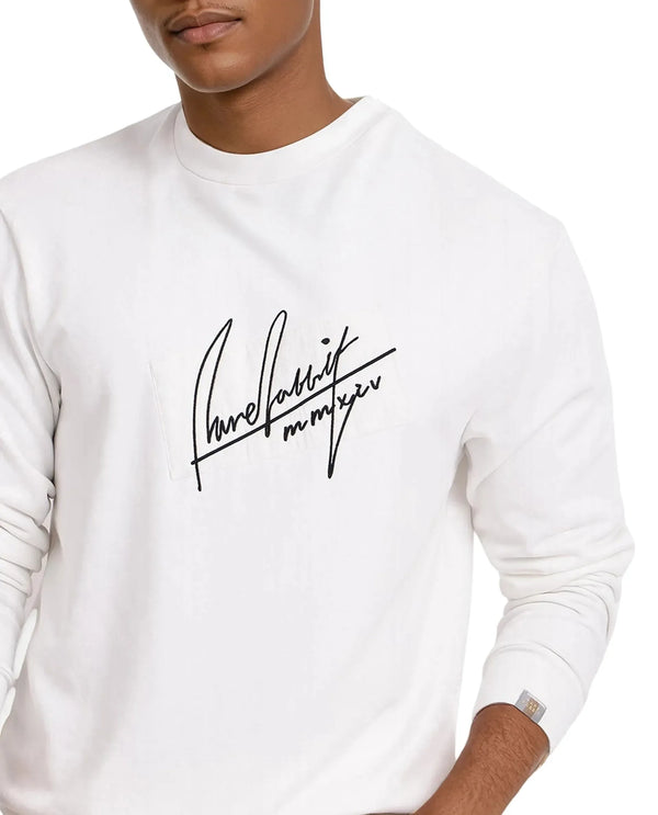 Rare Rabbit Men Raydon Off White Cotton Poly Fabric Full Sleeve Crew Neck Regular Fit Signature Print Sweatshirt