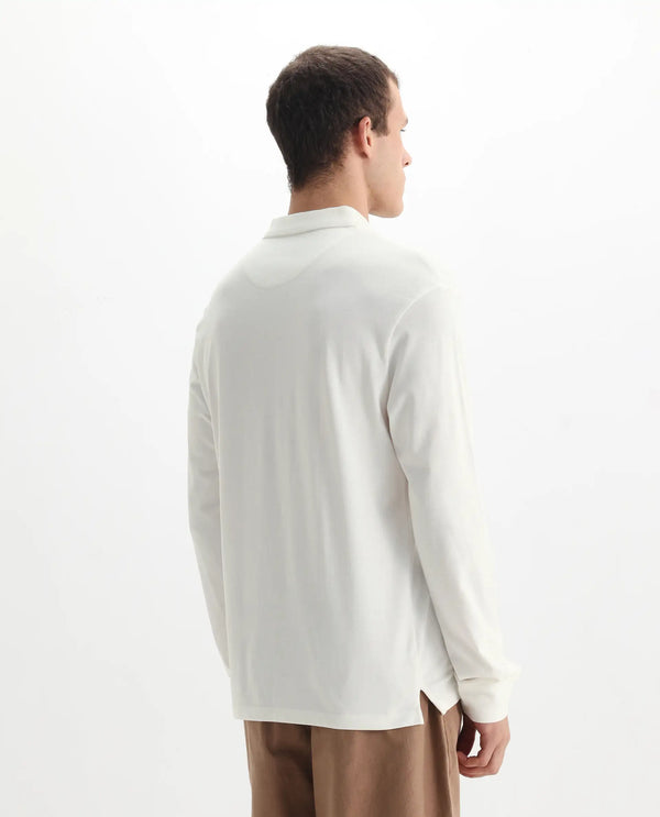 Rare Rabbit Men's Raz Off White Collared Neck Statement Chest Label Full Sleeve Polo T-Shirt