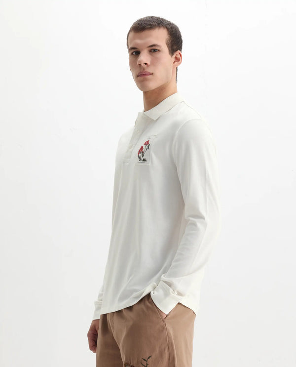 Rare Rabbit Men's Raz Off White Collared Neck Statement Chest Label Full Sleeve Polo T-Shirt
