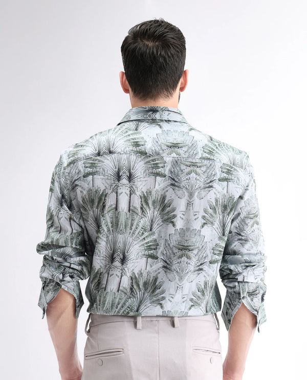 Rare Rabbit Men Reca Light Green Viscose Fabric Full Sleeve Spread Collar Button Closure Abstract Print Shirt