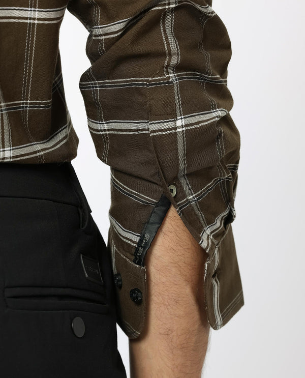 Rare Rabbit Men's Reesit Brown Cotton Fabric Full Sleeves Checks Shirt