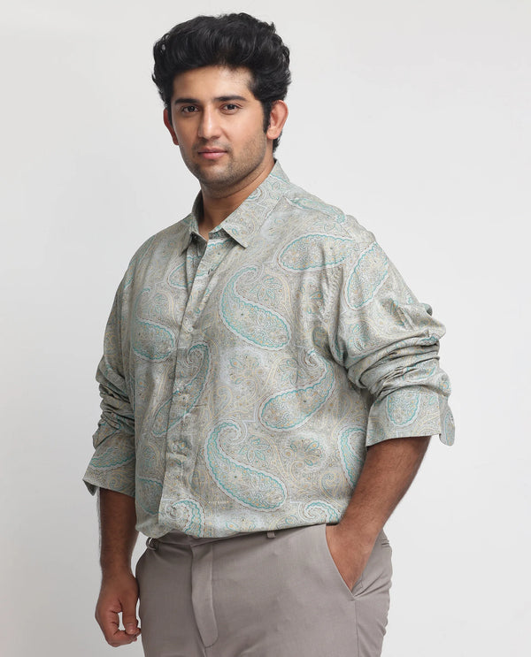 Rare Rabbit Men's Rego Pastel Green Paisley Print Full Sleeves Shirt Plus Size