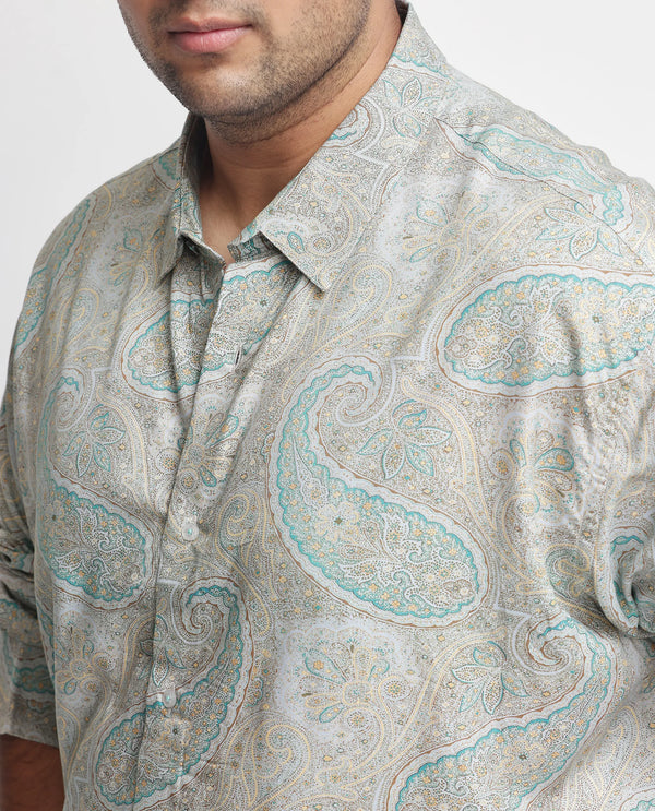 Rare Rabbit Men's Rego Pastel Green Paisley Print Full Sleeves Shirt Plus Size