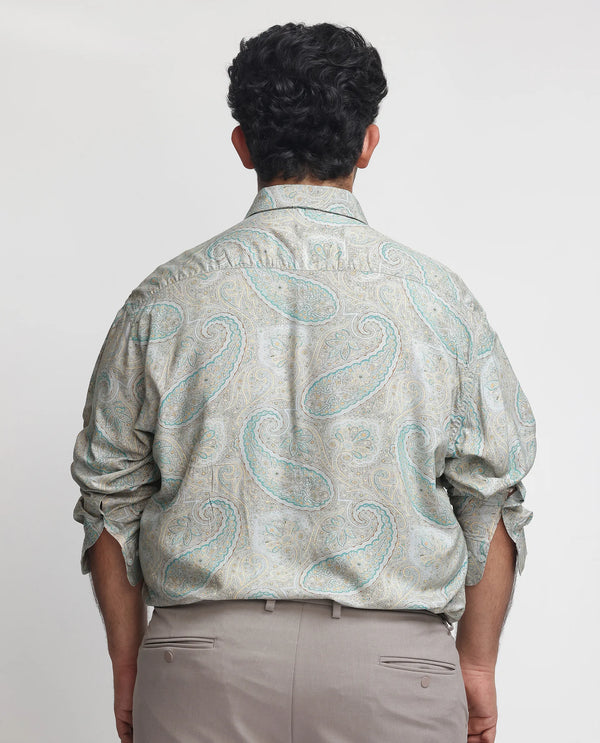 Rare Rabbit Men's Rego Pastel Green Paisley Print Full Sleeves Shirt Plus Size