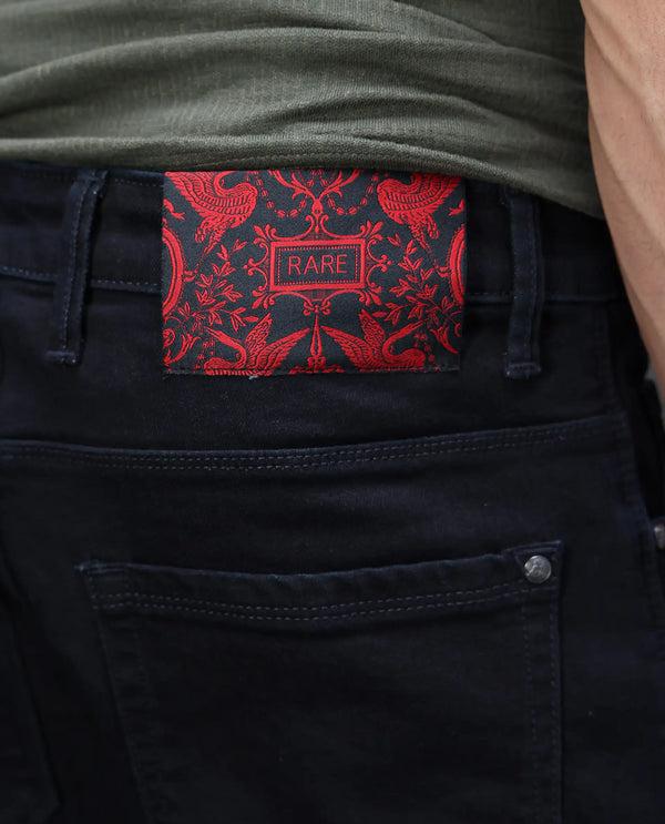 Rare Rabbit Men's Reid Dark Blue Cotton Blend Fabric Shank And Zip Closure Hawk Slim Fit Plain Jeans