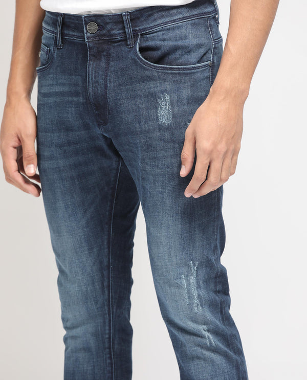 Rare Rabbit Men's Reims Light Blue Mid Wash Mid-Rise Slim Fit Jeans