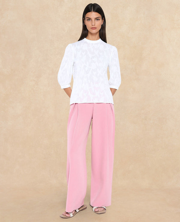 Rareism Women Reis White Puff Sleeves Round Neck Button Closure Regular Fit Plain Top