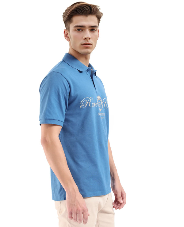 Rare Rabbit Men Rem Blue Cotton Fabric Short Sleeve Regular Fit HD Print Branded Polo