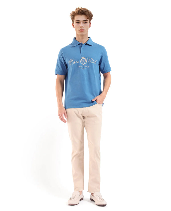 Rare Rabbit Men Rem Blue Cotton Fabric Short Sleeve Regular Fit HD Print Branded Polo