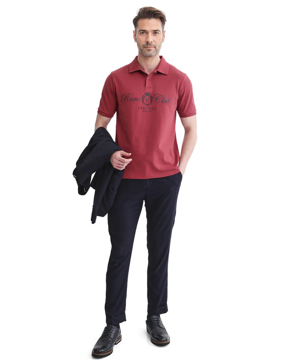 Rare Rabbit Men Rem Dark Rust Cotton Fabric Short Sleeve Regular Fit HD Print Branded Polo