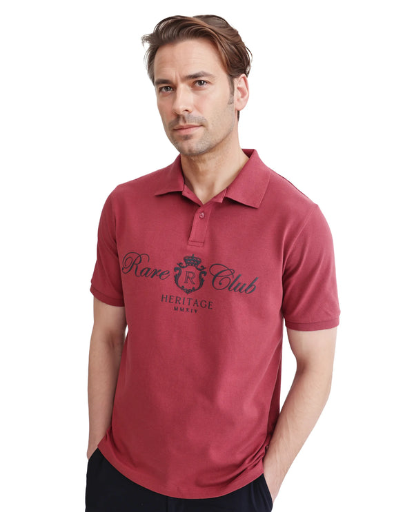 Rare Rabbit Men Rem Dark Rust Cotton Fabric Short Sleeve Regular Fit HD Print Branded Polo