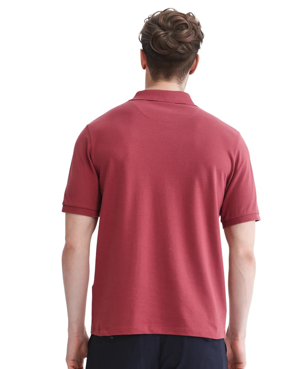 Rare Rabbit Men Rem Dark Rust Cotton Fabric Short Sleeve Regular Fit HD Print Branded Polo