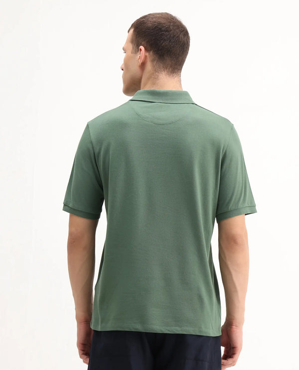 Rare Rabbit Men Rem Green Cotton Fabric Short Sleeve Regular Fit HD Print Branded Polo