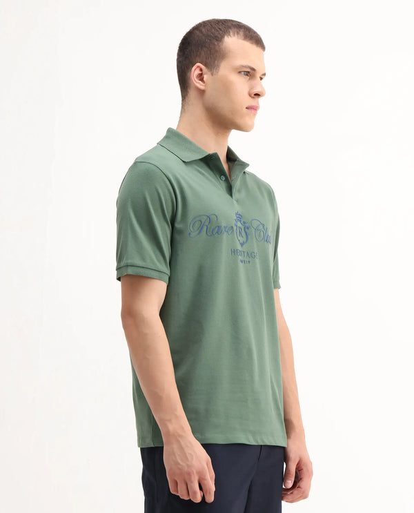 Rare Rabbit Men Rem Green Cotton Fabric Short Sleeve Regular Fit HD Print Branded Polo