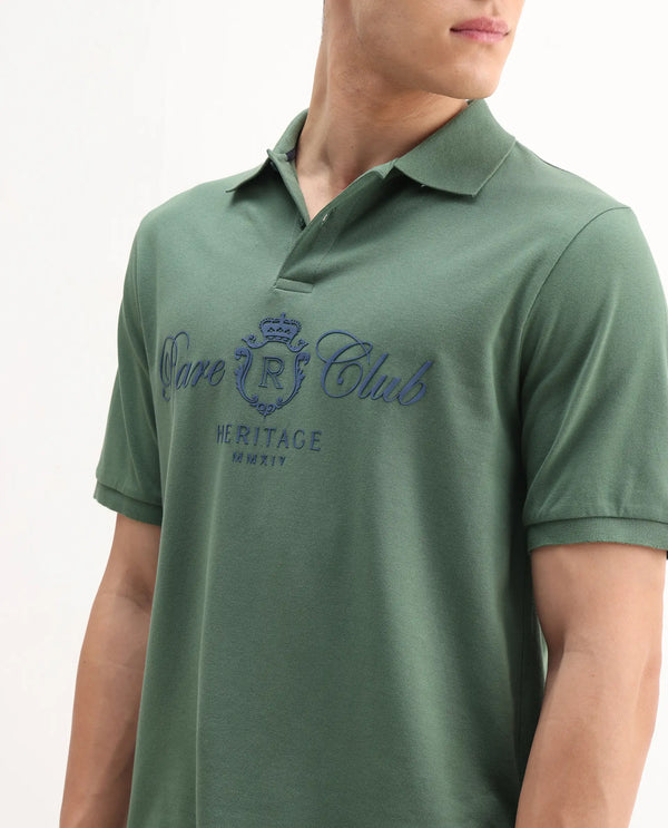 Rare Rabbit Men Rem Green Cotton Fabric Short Sleeve Regular Fit HD Print Branded Polo