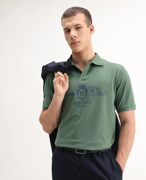 Rare Rabbit Men Rem Green Cotton Fabric Short Sleeve Regular Fit HD Print Branded Polo