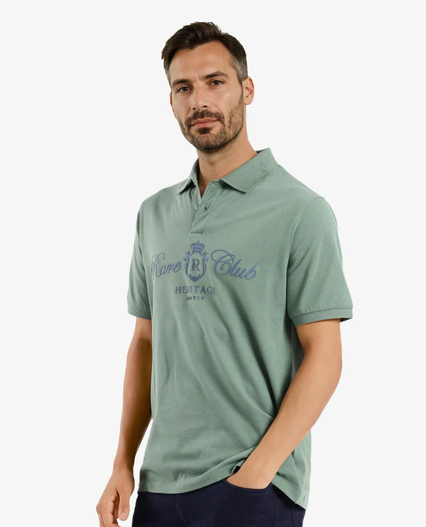 Rare Rabbit Men Rem Green Cotton Fabric Short Sleeve Regular Fit HD Print Branded Polo