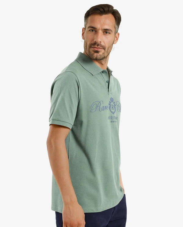 Rare Rabbit Men Rem Green Cotton Fabric Short Sleeve Regular Fit HD Print Branded Polo