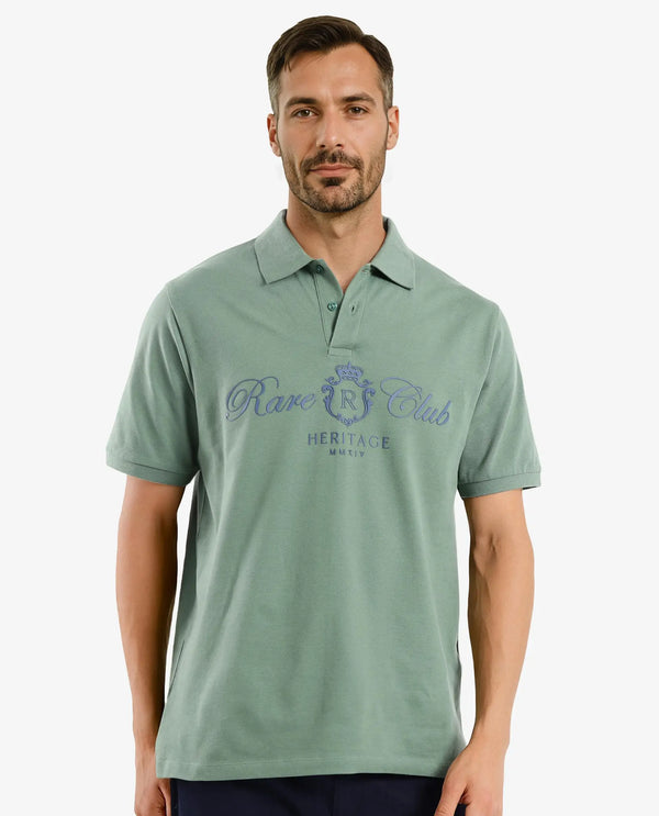 Rare Rabbit Men Rem Green Cotton Fabric Short Sleeve Regular Fit HD Print Branded Polo