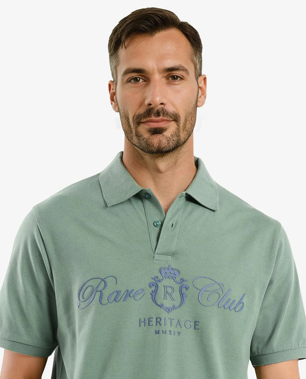 Rare Rabbit Men Rem Green Cotton Fabric Short Sleeve Regular Fit HD Print Branded Polo