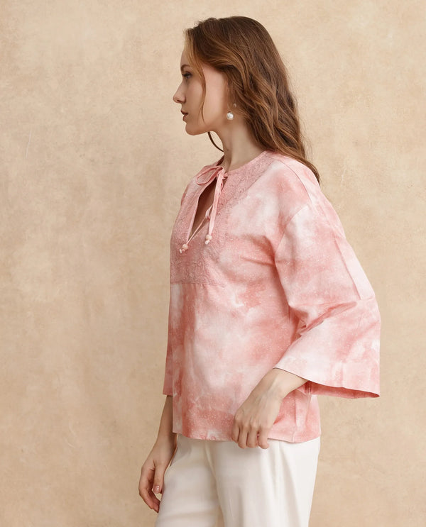 Rareism Women Remis Dusky Pink Bell Sleeves Top