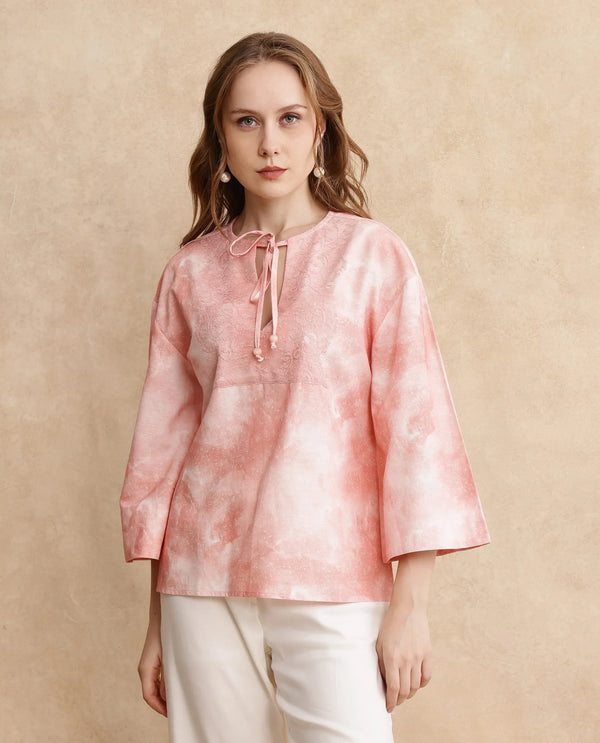 Rareism Women Remis Dusky Pink Bell Sleeves Top