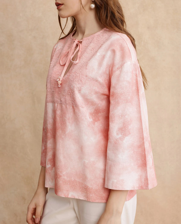 Rareism Women Remis Dusky Pink Bell Sleeves Top
