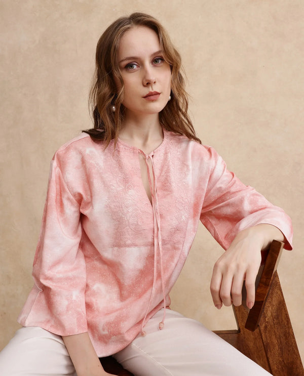 Rareism Women Remis Dusky Pink Bell Sleeves Top