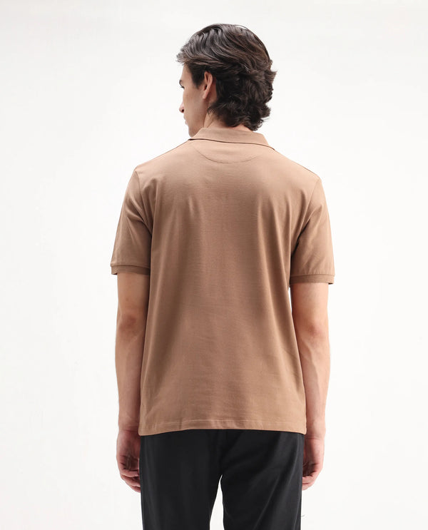 Rare Rabbit Men Rem Light Brown Cotton Fabric Short Sleeve Regular Fit HD Print Branded Polo