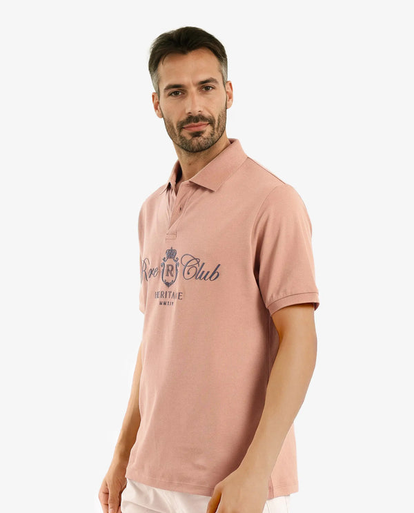 Rare Rabbit Men Rem Light Brown Cotton Fabric Short Sleeve Regular Fit HD Print Branded Polo