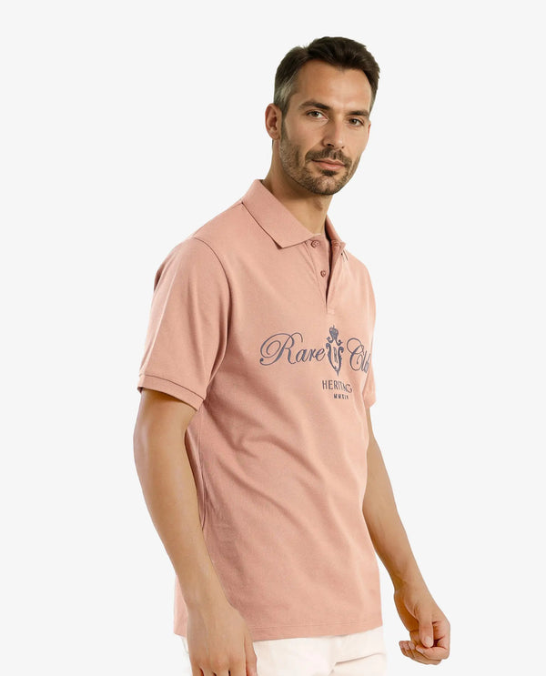 Rare Rabbit Men Rem Light Brown Cotton Fabric Short Sleeve Regular Fit HD Print Branded Polo