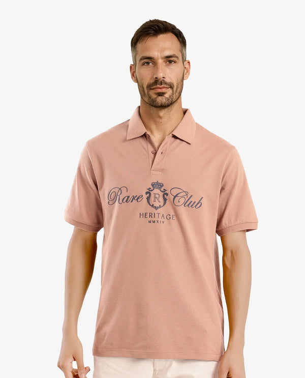 Rare Rabbit Men Rem Light Brown Cotton Fabric Short Sleeve Regular Fit HD Print Branded Polo