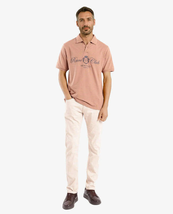 Rare Rabbit Men Rem Light Brown Cotton Fabric Short Sleeve Regular Fit HD Print Branded Polo