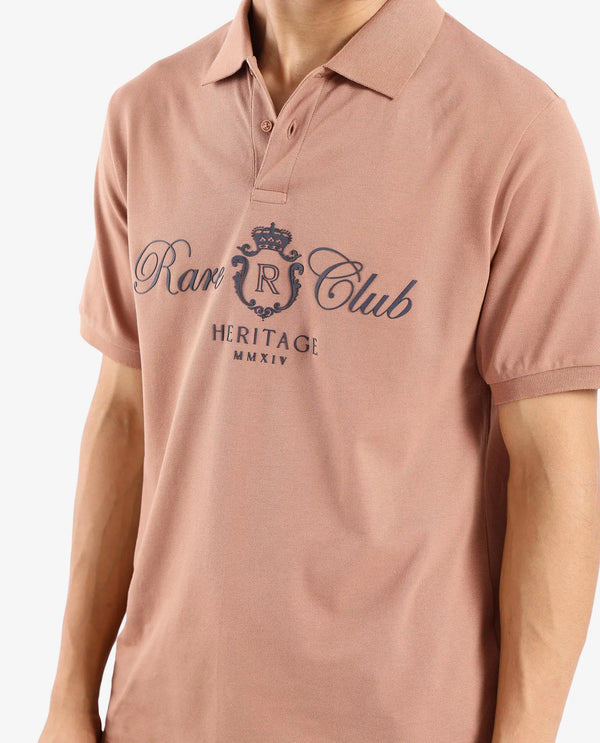 Rare Rabbit Men Rem Light Brown Cotton Fabric Short Sleeve Regular Fit HD Print Branded Polo