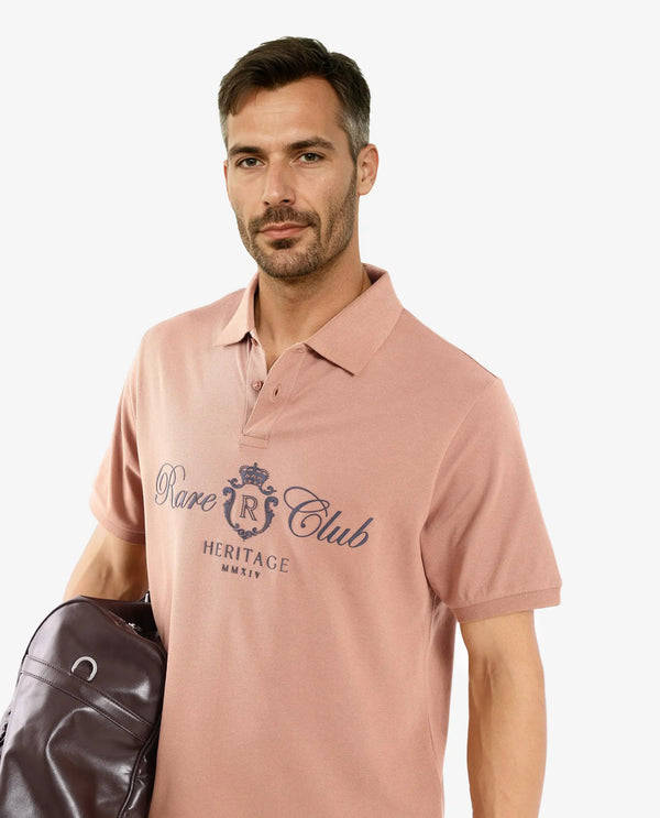 Rare Rabbit Men Rem Light Brown Cotton Fabric Short Sleeve Regular Fit HD Print Branded Polo