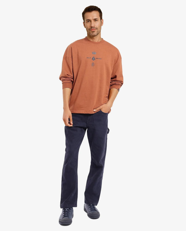Rare Rabbit Men Remor Rust Cotton Polyester Fabric Full Sleeve Crew Neck Regular Fit Printed Sweatshirt
