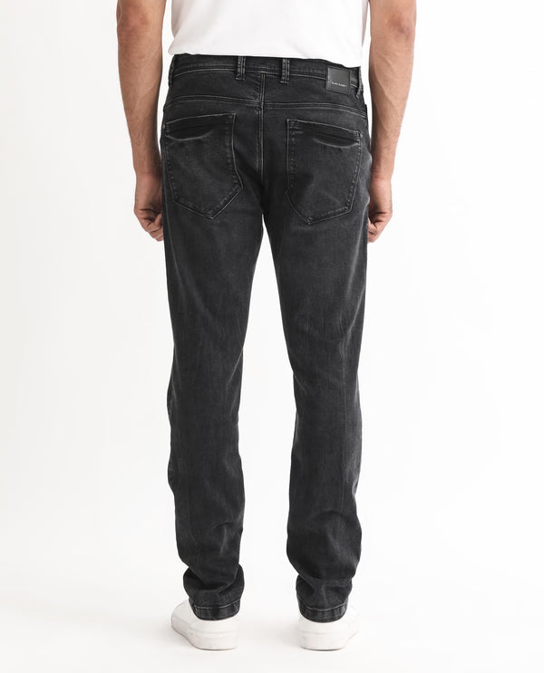 Rare Rabbit Men's Reney Black Mid Wash Mid-Rise Slim Fit Jeans